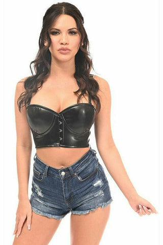 Lavish Black Faux Leather Underwire Short Bustier - Daisy Corsets