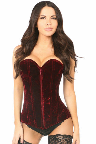 Lavish Red Crushed Velvet Overbust Corset - Daisy Corsets