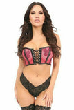 Lavish Hot Pink Fishnet & Faux Leather Lace-Up Short Bustier Top - Daisy Corsets