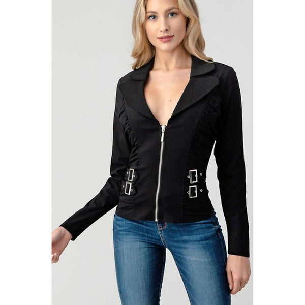 Lydia Long Sleeve Two Buckle Zip Up Jacket