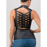 Sleeveless Zipper Top with Cross Cut Back