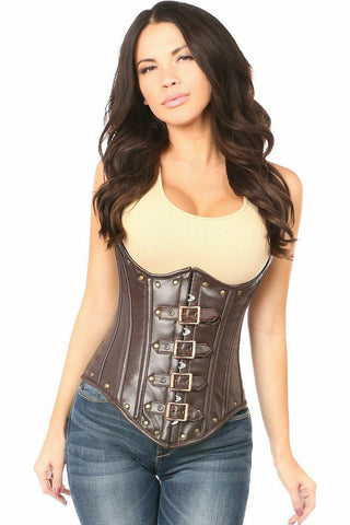 Top Drawer Steel Boned Distressed Faux Leather Underbust Corset Top