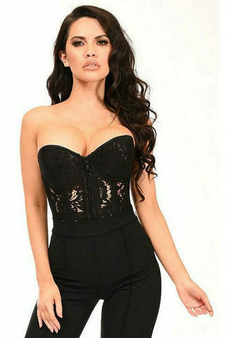 Top Drawer Black Underwire Sheer Lace Steel Boned Corset - Daisy Corsets