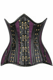 Top Drawer Faux Leather & Plum Brocade Steel Boned Under Bust Corset - Daisy Corsets