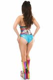 Top Drawer Rainbow Glitter Holo Steel Boned Mid Under Bust Corset