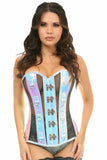 Top Drawer Blue/Purple Holo & Black Fishnet Steel Boned Over Bust Corset - Daisy Corsets