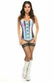 Top Drawer Blue/Purple Holo & Black Fishnet Steel Boned Over Bust Corset - Daisy Corsets