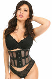 Top Drawer Black Fishnet & Faux Leather Steel Boned Mini Cincher - Daisy Corsets