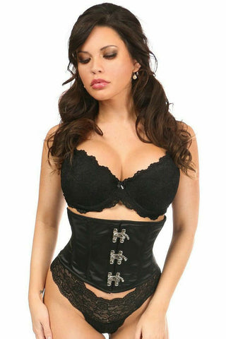 Top Drawer Black Satin Steel Boned Mini Cincher w/Clasps - Daisy Corsets