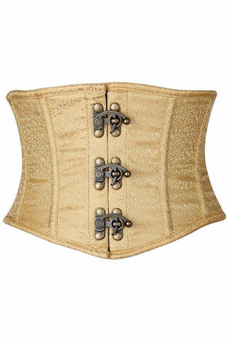 Top Drawer Gold Brocade Steel Boned Mini Cincher w/Clasps - Daisy Corsets