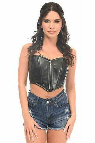 Top Drawer Black Faux Leather Bustier Top w/Zipper - Daisy Corsets