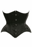 Top Drawer Black Satin Double Steel Boned Curvy Cut Waist Cincher Corset - Daisy Corsets