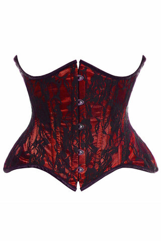 Top Drawer Red w/Black Lace Double Steel Boned Curvy Cut Waist Cincher Corset