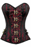 Top Drawer Black/Red Swirl Brocade Steel Boned Overbust Corset w/Buckles - Daisy Corsets