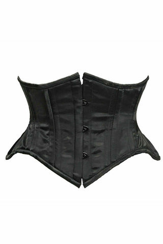 Top Drawer Black Satin Double Steel Boned Curvy Cut Waist Cincher - Daisy Corsets