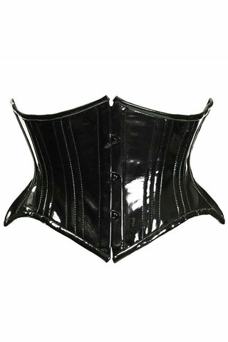 Top Drawer Black Patent PVC Vinyl Double Steel Boned Curvy Cut Waist Cincher - Daisy Corsets