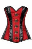 Top Drawer Wine Brocade & Faux Leather Steel Boned Corset