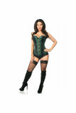 Top Drawer Dark Green Brocade & Faux Leather Steel Boned Corset - Daisy Corsets