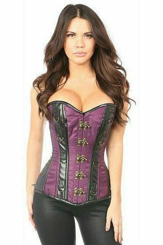 Top Drawer Plum Brocade & Faux Leather Steel Boned Corset - Daisy Corsets