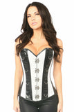 Top Drawer White Brocade & Faux Leather Steel Boned Corset