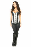 Top Drawer White Brocade & Faux Leather Steel Boned Corset