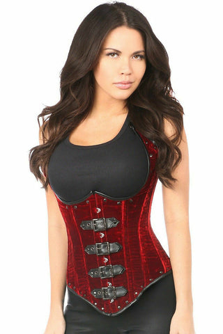 Top Drawer Steel Boned Red Velvet Underbust Corset w/Buckling