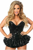 Top Drawer Black Sequin Steel Boned Mini Corset Dress - Daisy Corsets